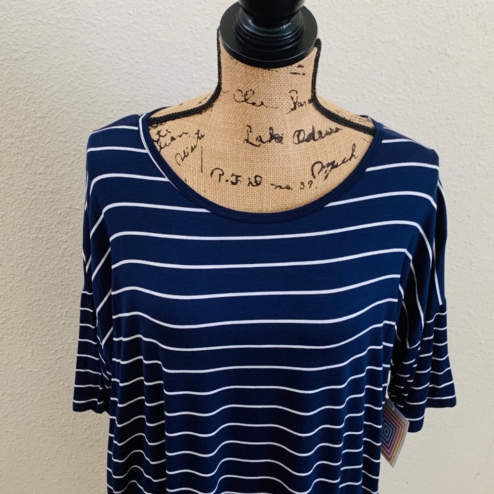 LulaRoe Irma Navy and White Stripe Top
